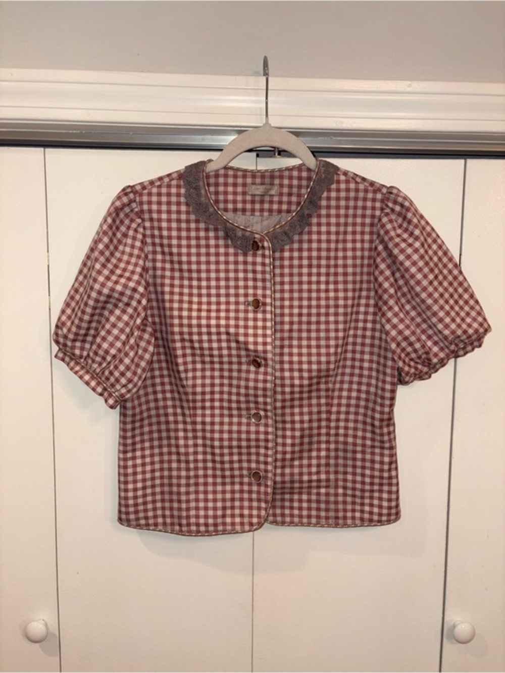 Axes Femme Gingham top with lace trim